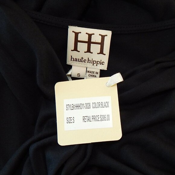 Haute Hippie Black Draped Wrap Effect Modal Knit Dolman Sleeve Dress NEW NWT S - Picture 6 of 6